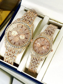 Luxury Diamond-Accented Couple Watch Set (Without Box) - Golden