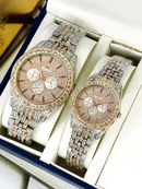 Luxury Diamond-Accented Couple Watch Set (Without Box) - Golden