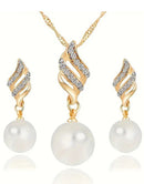 Elegant Spiral Pearl Golden Jewellery Set with Necklace and Earrings