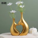 ROMANTIC HEART SHAPED CERAMIC VASE SET – LUXURY GOLDEN DECOR COUPLE FIGURINE